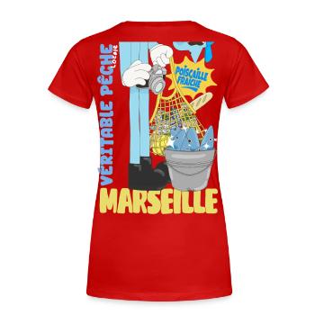 Marseille Poiscaille Fraîche Cartoon - T-shirt bio Premium Femme - rouge - Dos - Mia (176cm)