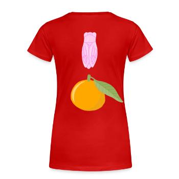 Rosa Zikade und Clementine - Frauen Premium Bio T-Shirt - Rot - Hinten - Mia (176cm)