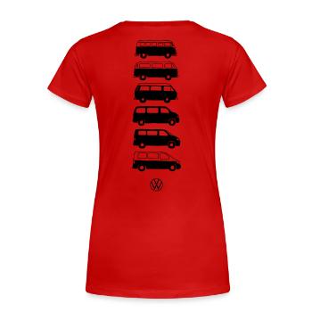 Volkswagen Verticale VW Camper Evolution Mit Logo - Frauen Premium Bio T-Shirt - Rot - Hinten - Mia (176cm)