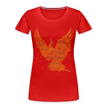 PHÖNIX: Word-Art Design! Fabelwesen, Mythologie - Frauen Premium Bio T-Shirt - Rot - Vorne - Mia (176cm)