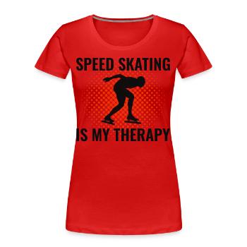 Eisschnelllauf Eisschnelllauf Schlittschuh Schlittschuh Wintersport - Frauen Premium Bio T-Shirt - Rot - Vorne - Mia (176cm)