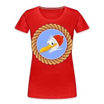Funny seagull with dew and poodle hat for sailors - Women's Premium Organic T-Shirt - red - Front - Mia (176cm)