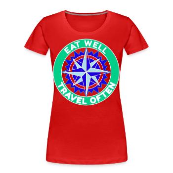 Bien manger Voyager souvent voyageurs - T-shirt bio Premium Femme - rouge - Devant - Mia (176cm)