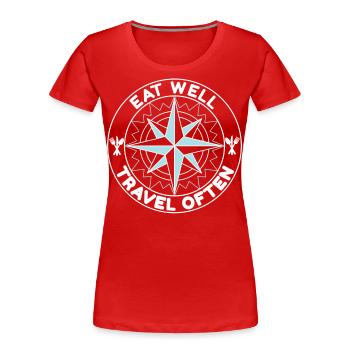 Bien manger Voyager souvent Weltentdecker Spruch - T-shirt bio Premium Femme - rouge - Devant - Mia (176cm)