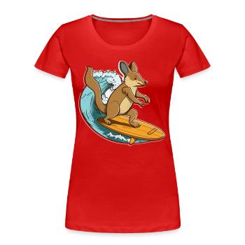 Kangaroo Surfer - Women's Premium Organic T-Shirt - red - Front - Mia (176cm)
