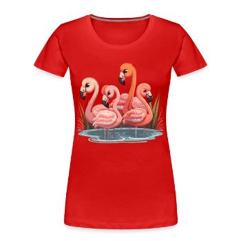 Flamingo-Flock - Frauen Premium Bio T-Shirt - Rot - Vorne - Mia (176cm)