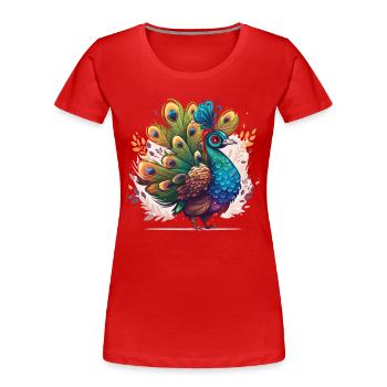 Paon en pleine exposition - T-shirt bio Premium Femme - rouge - Devant - Mia (176cm)