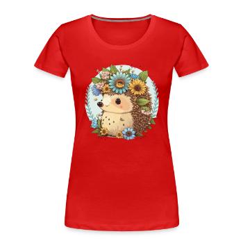 Flower Crown Hedgehog - Women's Premium Organic T-Shirt - red - Front - Mia (176cm)