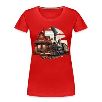 Eindampfen in die Station - Frauen Premium Bio T-Shirt - Rot - Vorne - Mia (176cm)