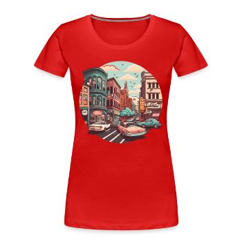 Retro City Life - Women's Premium Organic T-Shirt - red - Front - Mia (176cm)