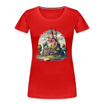 Château dans les collines - T-shirt bio Premium Femme - rouge - Devant - Mia (176cm)