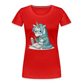 Unicorn Calligrapher - Women's Premium Organic T-Shirt - red - Front - Mia (176cm)