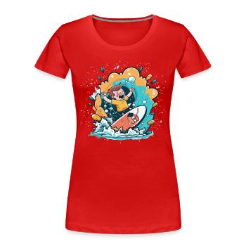 Surft nach oben - Frauen Premium Bio T-Shirt - Rot - Vorne - Mia (176cm)