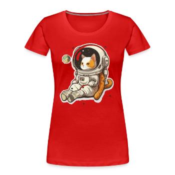 Feline Space Adventure - Women's Premium Organic T-Shirt - red - Front - Mia (176cm)