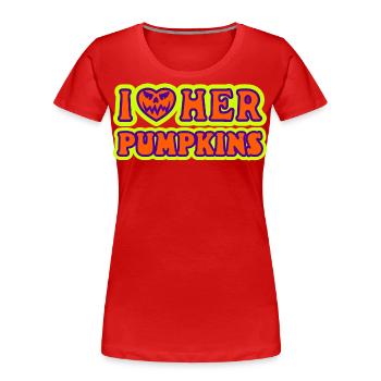 I Love Her Pumpkins Männer Halloween Kostüm - Frauen Premium Bio T-Shirt - Rot - Vorne - Mia (176cm)