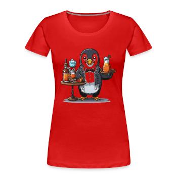Penguins Pour - Women's Premium Organic T-Shirt - red - Front - Mia (176cm)