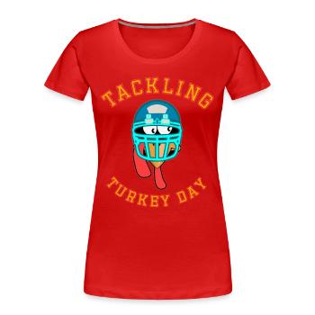 S’attaquer à la journée de la dinde Football américain Thanksgiving - T-shirt bio Premium Femme - rouge - Devant - Mia (176cm)