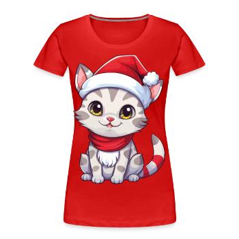 Chat Noël Chat De Noël Mignon Joyeux Catmas - T-shirt bio Premium Femme - rouge - Devant - Mia (176cm)