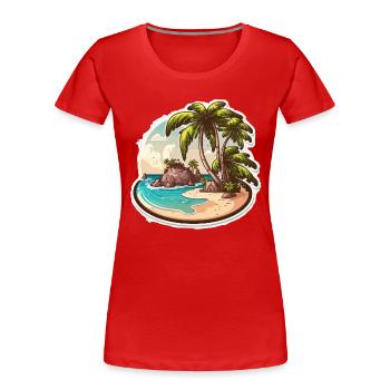 Le chercheur de paradis tropical - T-shirt bio Premium Femme - rouge - Devant - Mia (176cm)
