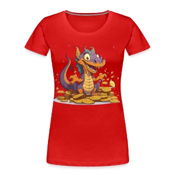 Le dragon gourmand - T-shirt bio Premium Femme - rouge - Devant - Mia (176cm)