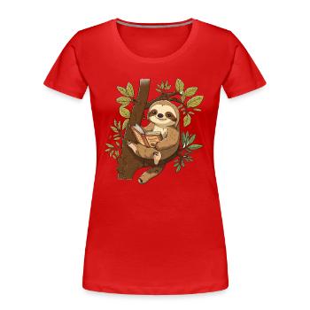 Sloth Reader - Women's Premium Organic T-Shirt - red - Front - Mia (176cm)