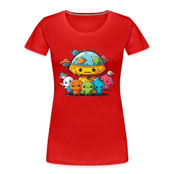 Weltraum-Freunde - Frauen Premium Bio T-Shirt - Rot - Vorne - Mia (176cm)