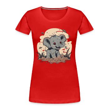 Éléphant espiègle - T-shirt bio Premium Femme - rouge - Devant - Mia (176cm)