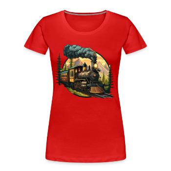 Zeitreise: Eine altmodische Dampfeisenbahn - Frauen Premium Bio T-Shirt - Rot - Vorne - Mia (176cm)