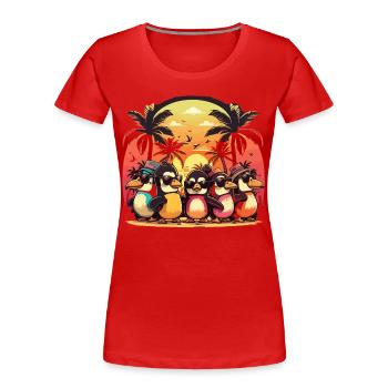 Tropical Penguin Fiesta: Bunter Spaß auf Hawaiianisch - Frauen Premium Bio T-Shirt - Rot - Vorne - Mia (176cm)