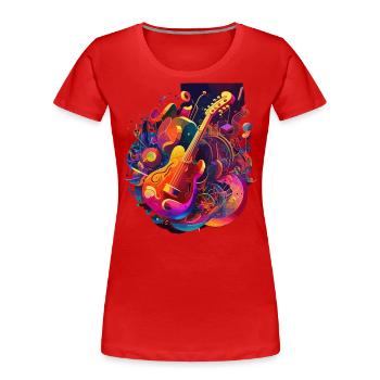 Eine psychedelische Explosion: Ausbruch von Farbe und Energie - Frauen Premium Bio T-Shirt - Rot - Vorne - Mia (176cm)