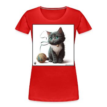 Schnurrhaare und Garn: Ein entzückendes Kätzchen mit einer Bowti - Frauen Premium Bio T-Shirt - Rot - Vorne - Mia (176cm)