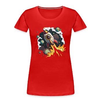 Cosmic Journey: Ein digitales Kunstwerk eines Raketenschiffs - Frauen Premium Bio T-Shirt - Rot - Vorne - Mia (176cm)