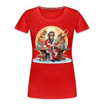 Der Koffein-Wissenschaftler - Frauen Premium Bio T-Shirt - Rot - Vorne - Mia (176cm)