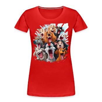 Das Porträt der fröhlichen Menagerie - Frauen Premium Bio T-Shirt - Rot - Vorne - Mia (176cm)