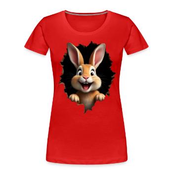 Mignon lapin jette un coup d’œil à travers le trou - Lapin de Pâques - T-shirt bio Premium Femme - rouge - Devant - Mia (176cm)