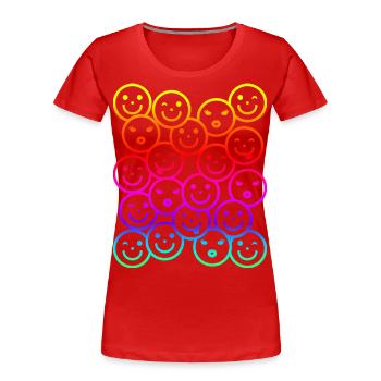 Visages drôles colorés avec dégradé arc-en-ciel - T-shirt bio Premium Femme - rouge - Devant - Mia (176cm)