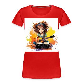Le joueur de bongo rythmique - T-shirt bio Premium Femme - rouge - Devant - Mia (176cm)