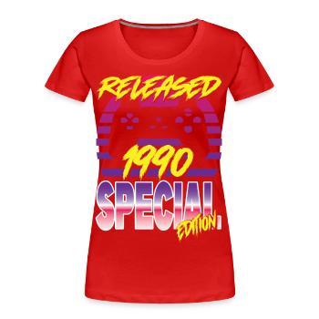 Released 1990 Special Edition - Frauen Premium Bio T-Shirt - Rot - Vorne - Mia (176cm)