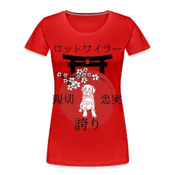 Rottweiler Japan Kanji Style Dog Lovers - Women's Premium Organic T-Shirt - red - Front - Mia (176cm)