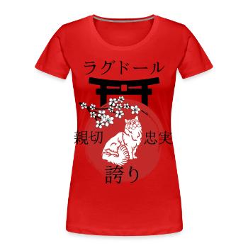 Ragdoll Katze Japan Kanji Stil - Frauen Premium Bio T-Shirt - Rot - Vorne - Mia (176cm)