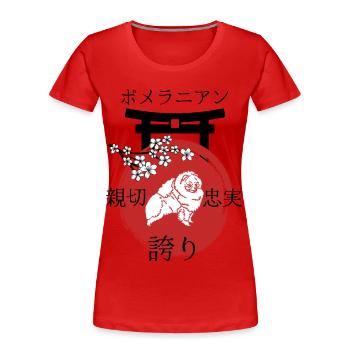 Nain Spitz Japon Kanji Style Chiens Amoureux - T-shirt bio Premium Femme - rouge - Devant - Mia (176cm)