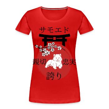 Samoyed Japan Kanji Style Dog Lovers - Women's Premium Organic T-Shirt - red - Front - Mia (176cm)