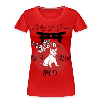 Basenji Japan Kanji Style for Dog Lovers - Women's Premium Organic T-Shirt - red - Front - Mia (176cm)