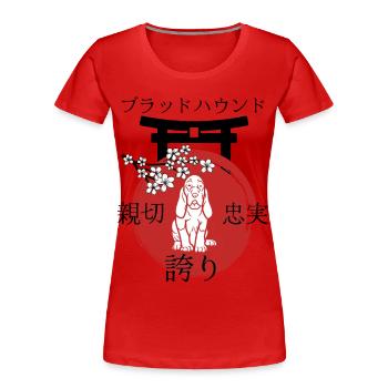 Bloodhound Japan Kanji style for dog lovers - Women's Premium Organic T-Shirt - red - Front - Mia (176cm)