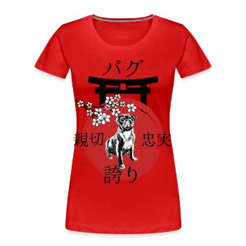 Pug Japan Kanji Style for Dog Lovers - Women's Premium Organic T-Shirt - red - Front - Mia (176cm)
