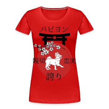 Papillon Japan Kanji Style for Dog Lovers - Women's Premium Organic T-Shirt - red - Front - Mia (176cm)