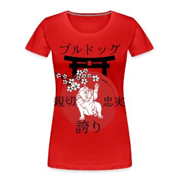 Bulldog Japan Kanji Style Dog Lovers - Women's Premium Organic T-Shirt - red - Front - Mia (176cm)