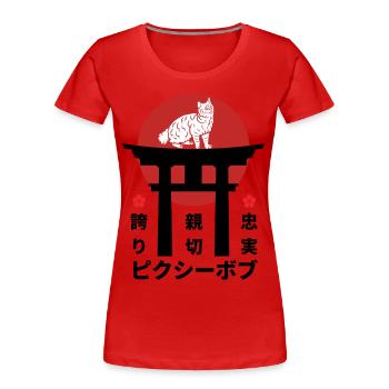 Pixie Bob Katze Japan Kanji Stil - Frauen Premium Bio T-Shirt - Rot - Vorne - Mia (176cm)