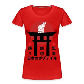 Chat Bobtail japonais Kanji japonais - T-shirt bio Premium Femme - rouge - Devant - Mia (176cm)