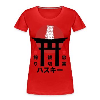 Husky Japan Kanji Style Husky and Dog Lovers - Women's Premium Organic T-Shirt - red - Front - Mia (176cm)